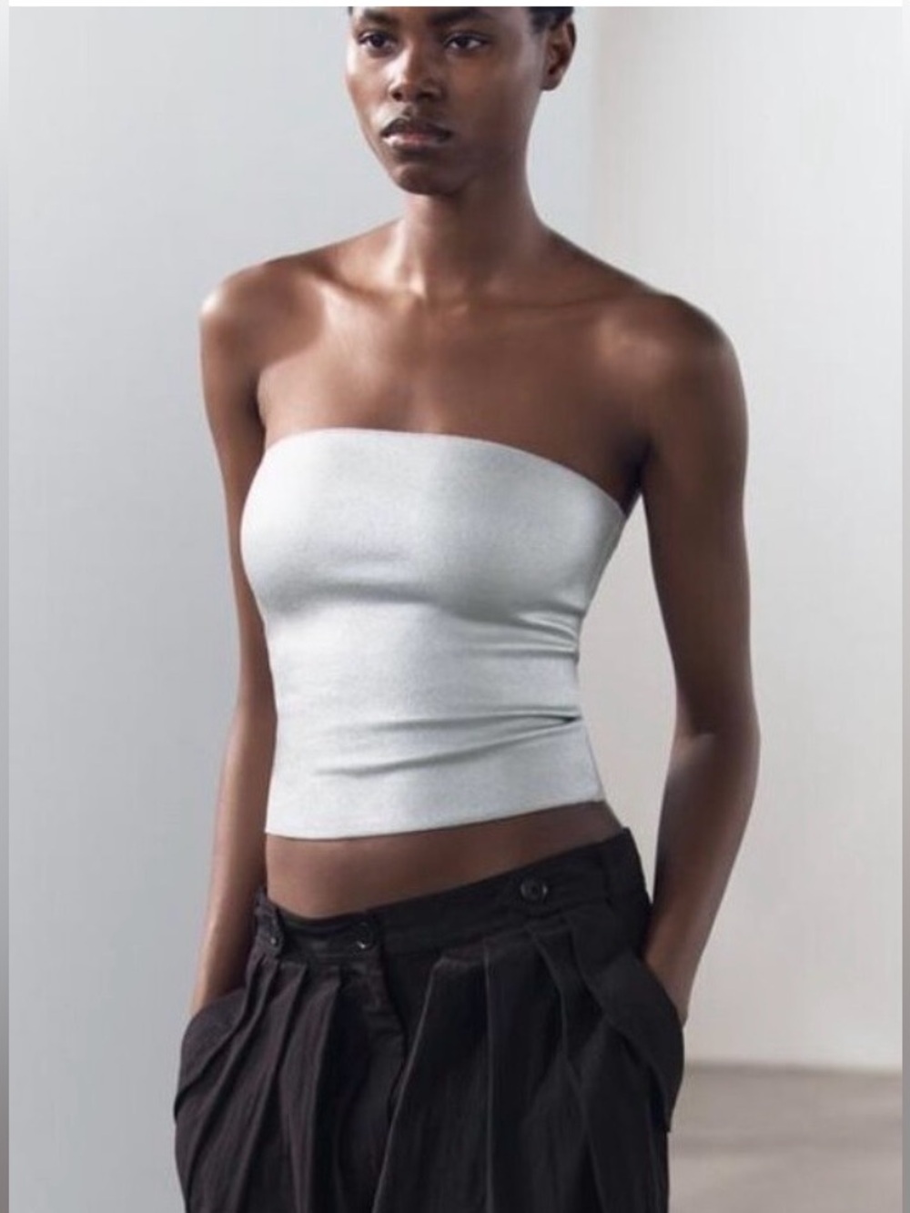 Zara Cream and Gray Knit Top